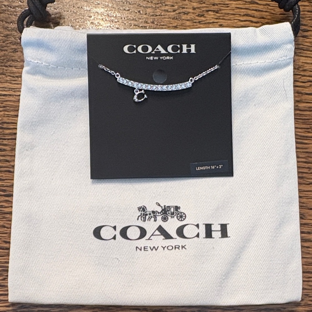 Coach Silver Crystal Pavé Bar Necklace